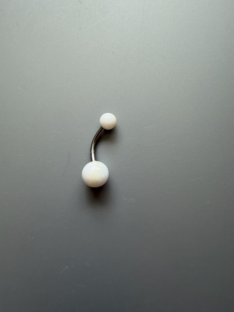 White Opal Like Curved Belly Bar Navel Ring